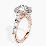 14kt Rose Gold Rachel Halo Side Stone Lab Diamond Ring standing product image one