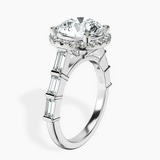 18kt White Gold Rachel Halo Side Stone Lab Diamond Ring standing product image one
