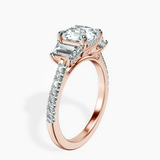 18kt Rose Gold Lavinia Three Stone Trapezoid Lab Diamond Ring standing product image one