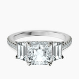 Platinum Lavinia Three Stone Trapezoid Lab Diamond Ring front image
