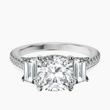 Platinum Lavinia Three Stone Trapezoid Lab Diamond Ring front image