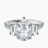 Platinum Lavinia Three Stone Trapezoid Lab Diamond Ring front image
