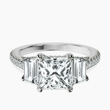 Platinum Lavinia Three Stone Trapezoid Lab Diamond Ring front image