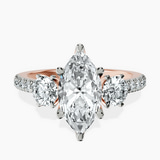 14kt Rose Gold Tiara Three stone Lab Diamond Ring front image