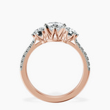 14kt Rose Gold Tiara Three stone Lab Diamond Ring side right image one