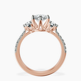 10kt Rose Gold Tiara Three stone Lab Diamond Ring side right image one