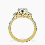 18kt Yellow Gold Tiara Three stone Lab Diamond Ring side right image one