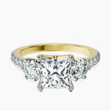 18kt Yellow Gold Tiara Three stone Lab Diamond Ring front image