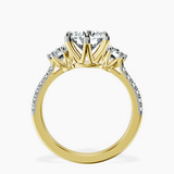 18kt Yellow Gold Tiara Three stone Lab Diamond Ring side right image one