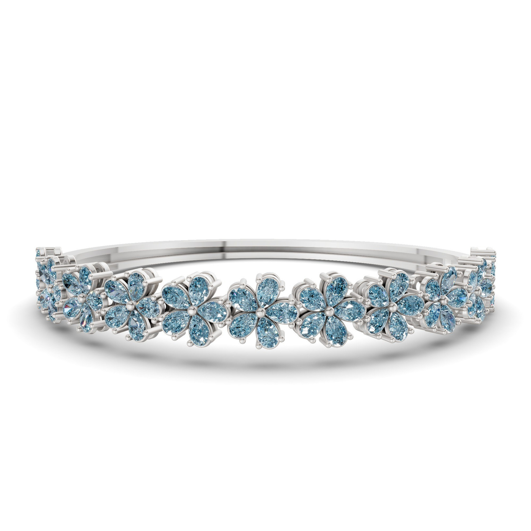 14kt White Gold Pear Petal Lab Diamond Openable Bangle Bracelet (1 Ct. Tw.) front image