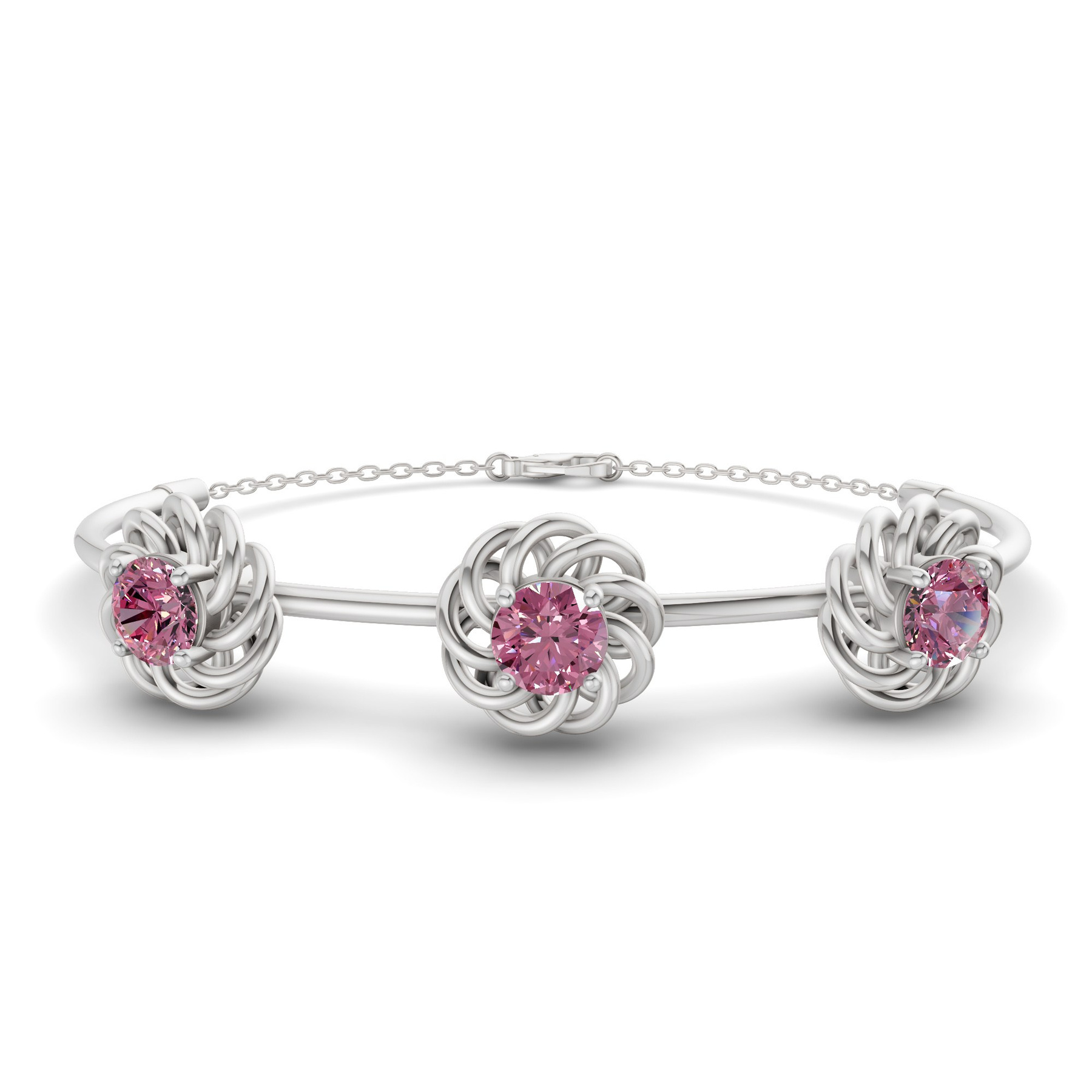 14kt White Gold Spiral Eleve Round Lab Diamond openable bracelet (1 Ct. Tw.) front image