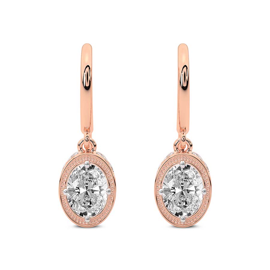 4.32 Ct OVAL Cut Bella Vintage Dangling Lab Diamond Earrings in 14kt Rose Gold front image