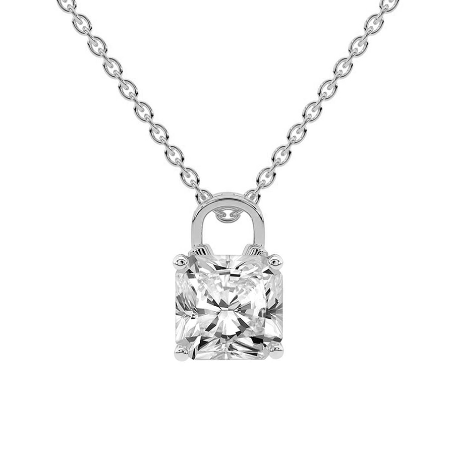 10kt White Gold Love Lock Solitaire Lab Grown Diamond Pendant front image