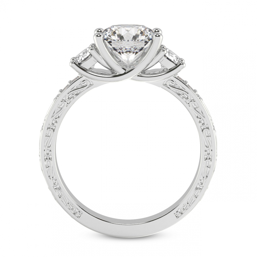 10kt White Gold Valencia Three Stone Vintage Lab Diamond Ring side right image one