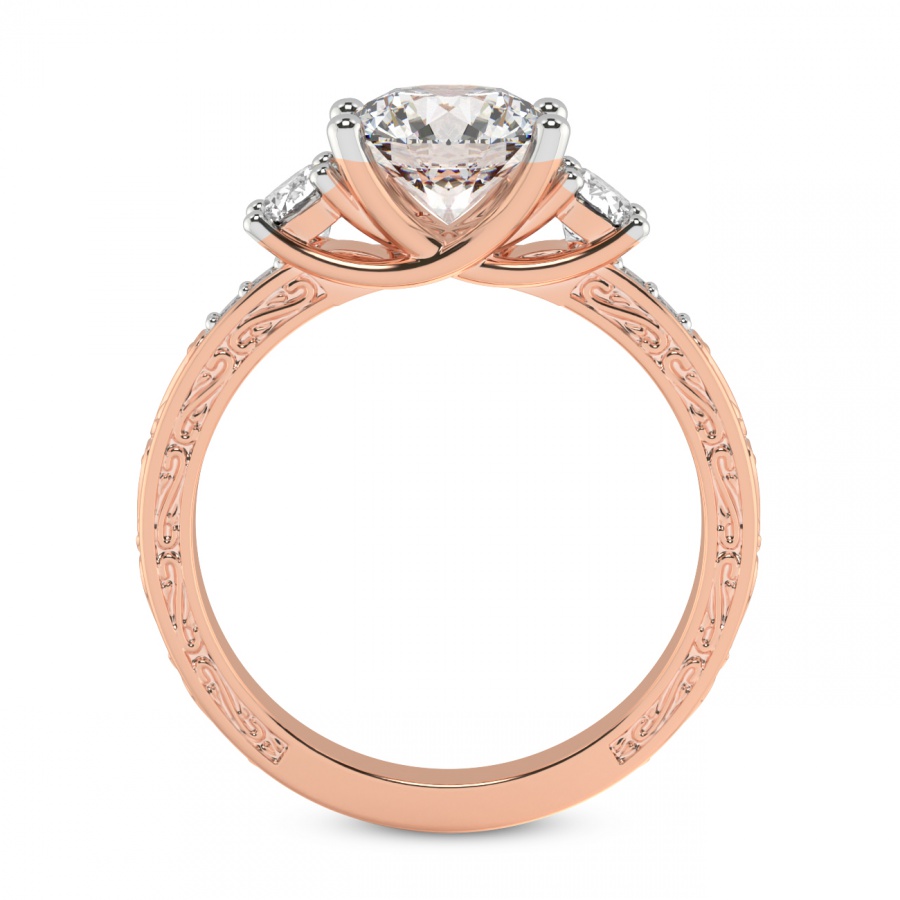 14kt Rose Gold Valencia Three Stone Vintage Lab Diamond Ring side right image one