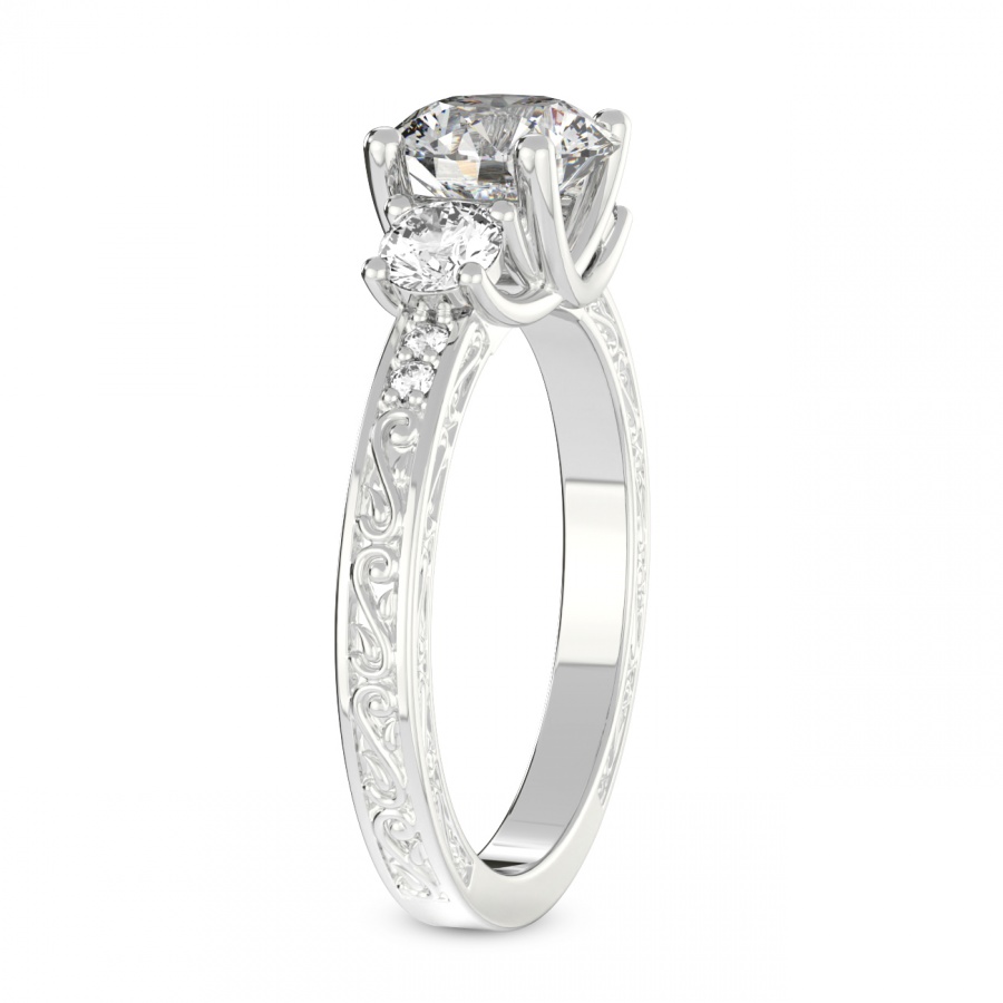 10kt White Gold Valencia Three Stone Vintage Lab Diamond Ring standing product image one
