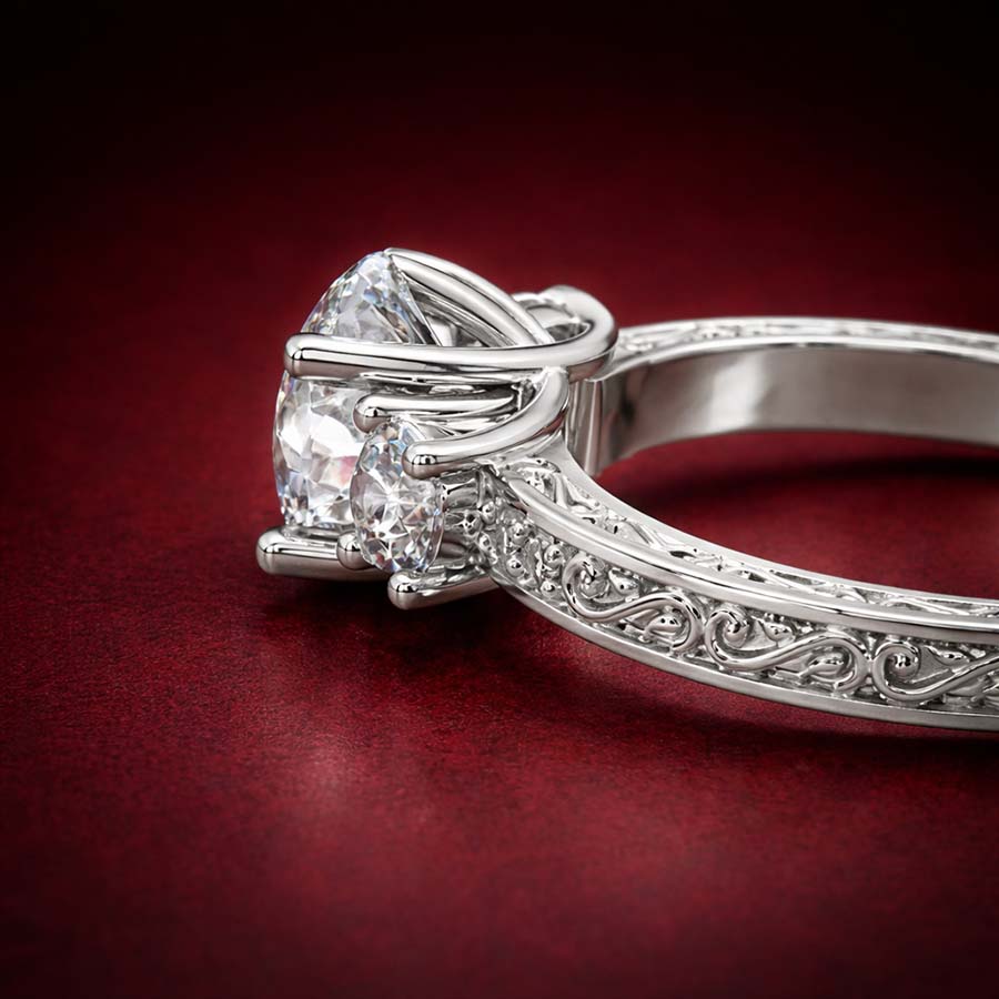 14kt Rose Gold Valencia Three Stone Vintage Lab Diamond Ring color product image two