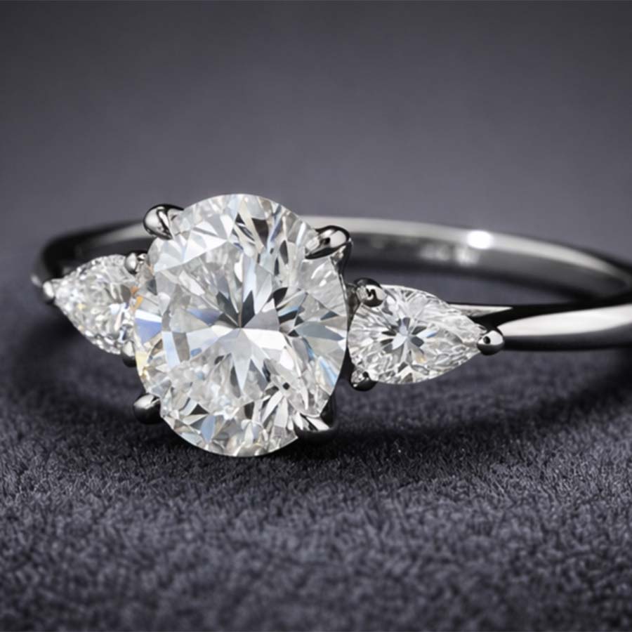 10kt White Gold Della Three stone Side Pear Lab Diamond Ring color product image one