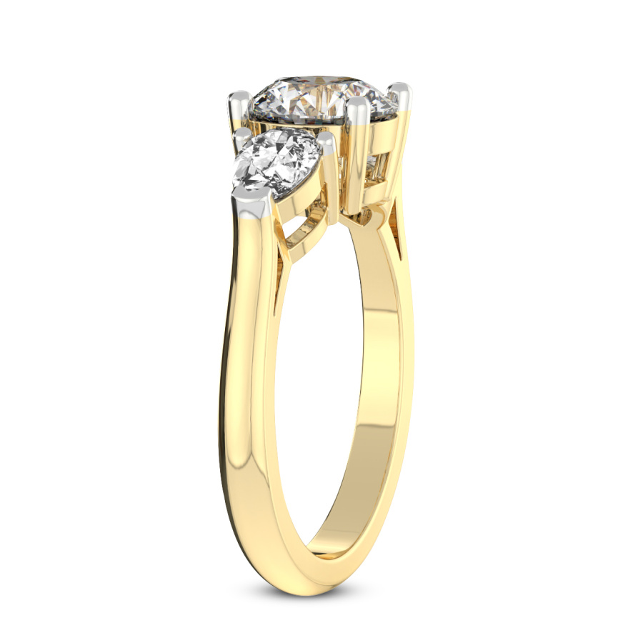 14kt Yellow Gold Della Three stone Side Pear Lab Diamond Ring standing product image one