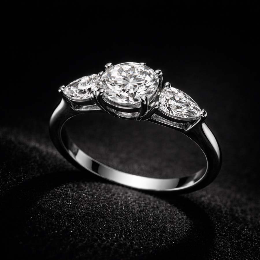 14kt Yellow Gold Della Three stone Side Pear Lab Diamond Ring color product image two