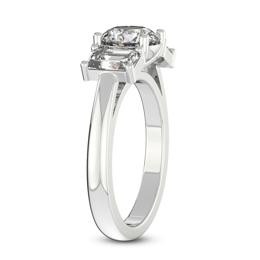 10kt White Gold Lauren Three stone Side Emerald Lab Diamond Ring standing product image one