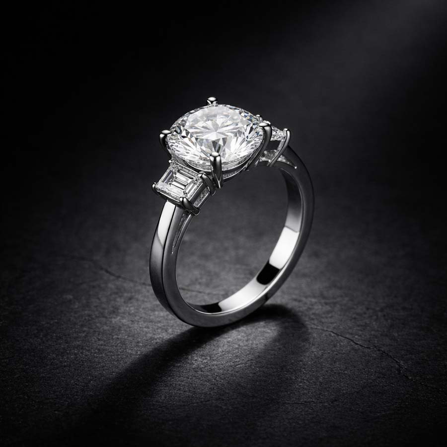 10kt White Gold Lauren Three stone Side Emerald Lab Diamond Ring color product image two