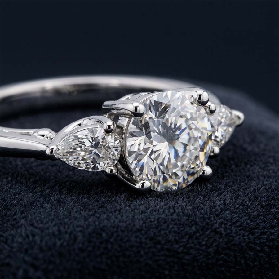 10kt Yellow Gold Leona Three stone Side Pear Lab Diamond Ring color product image one