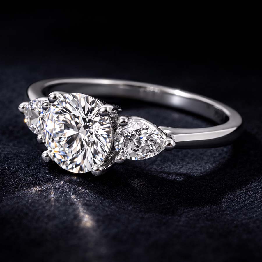 10kt Yellow Gold Leona Three stone Side Pear Lab Diamond Ring color product image two