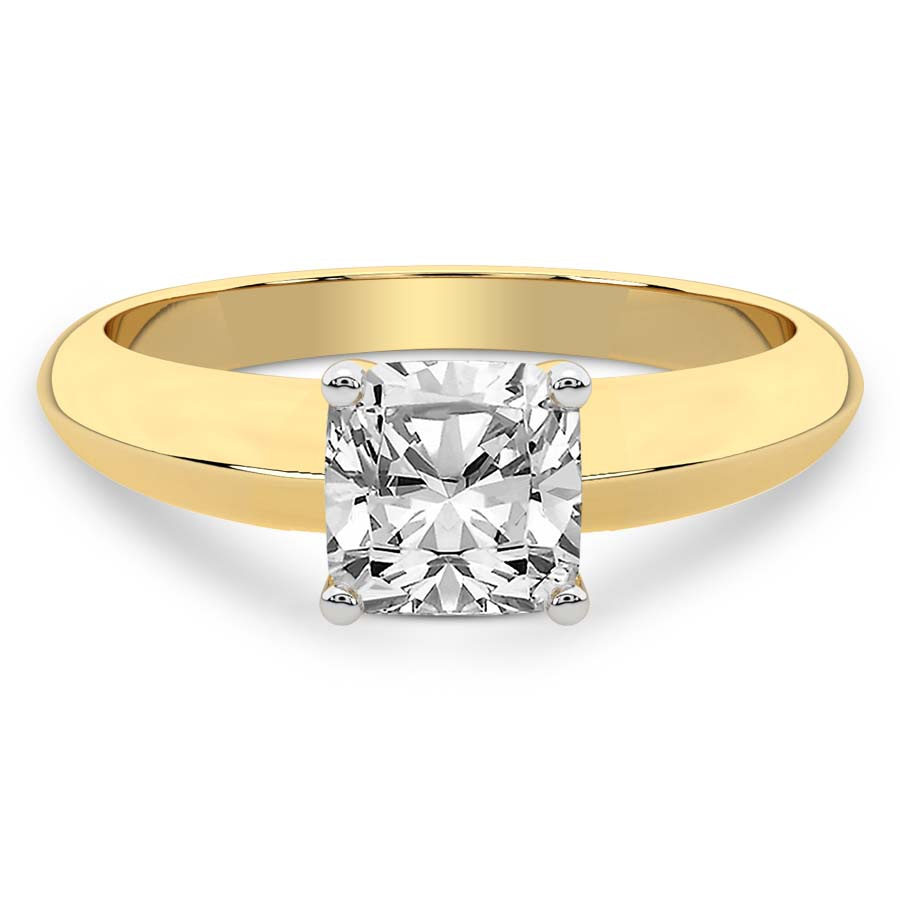 3.24 Ct CUSHION Cut Eloise Solitaire Knife Edge Lab Diamond Ring in 14kt Yellow Gold front image
