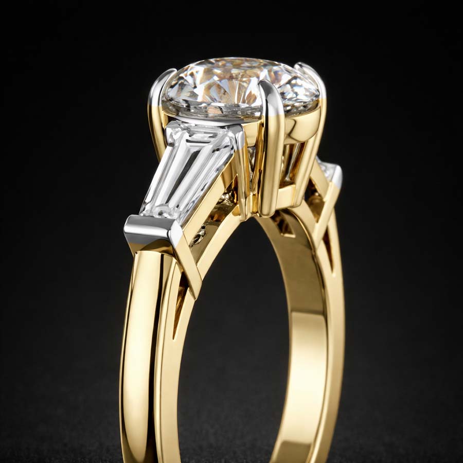 Platinum Madison Three Stone Side Baguette Lab Diamond Ring color product image two