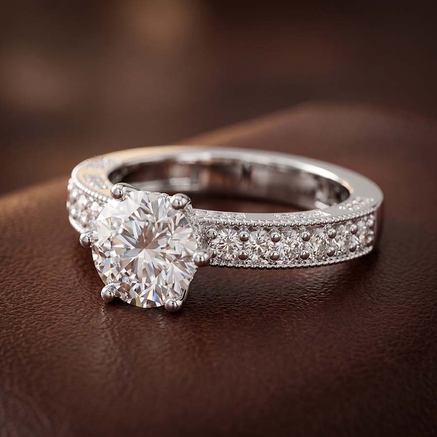 10kt White Gold Regalia Milgrain Lab Diamond Ring color product image one