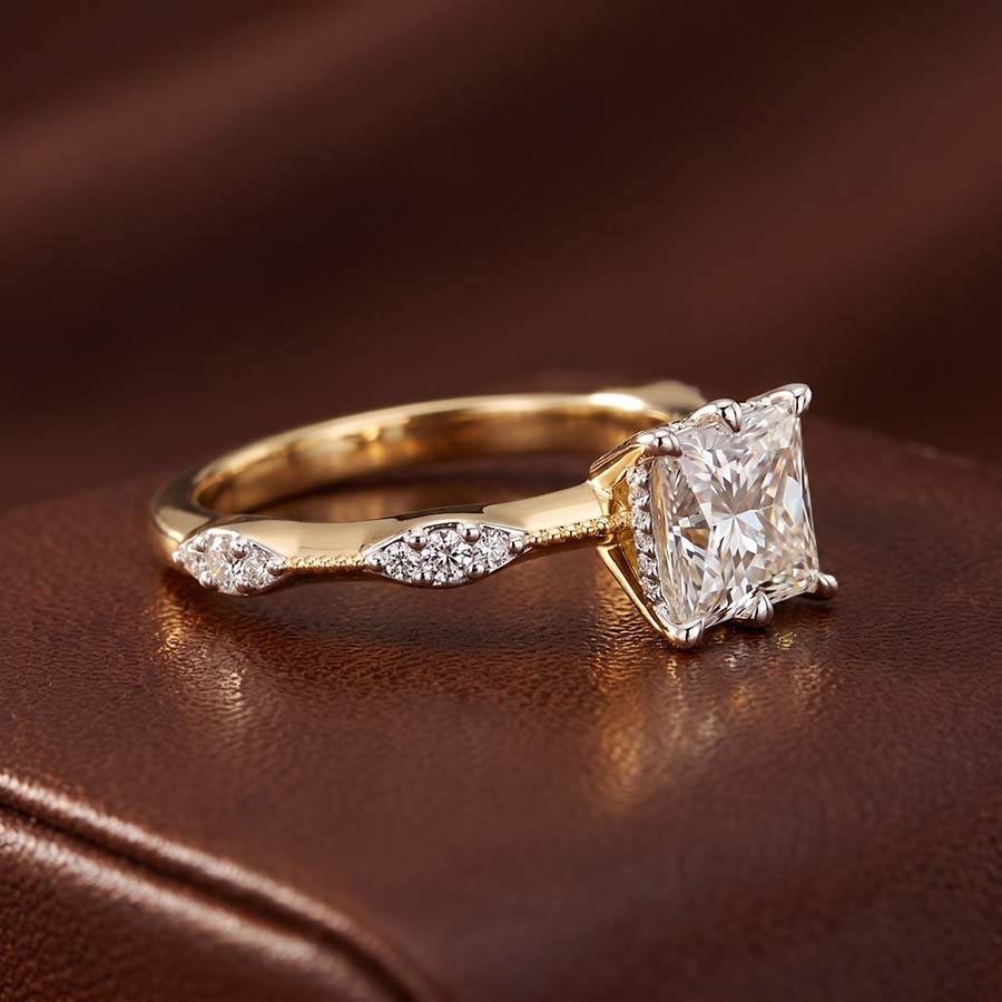 10kt Yellow Gold Theodora Six Prong Side Stone Lab Diamond Ring color product image one