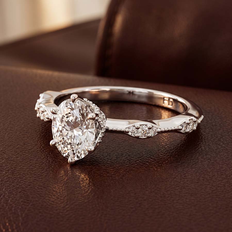10kt Yellow Gold Theodora Six Prong Side Stone Lab Diamond Ring color product image two