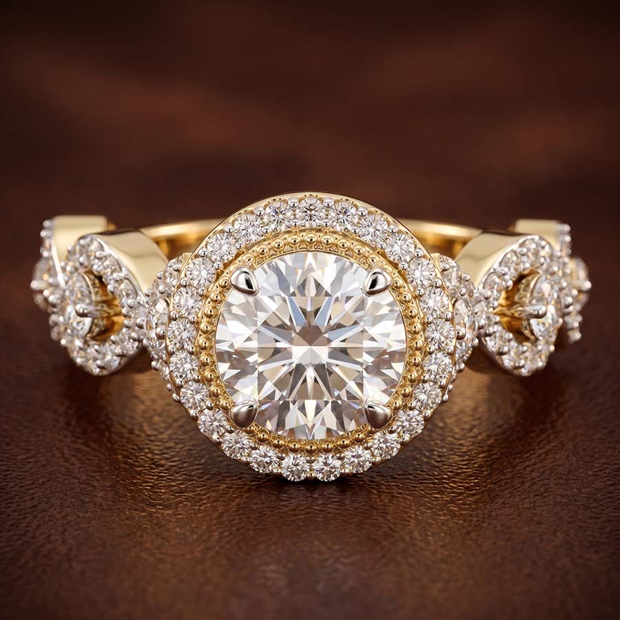 10kt Yellow Gold Prestigia Criss Cross Halo Lab Diamond Ring color product image one