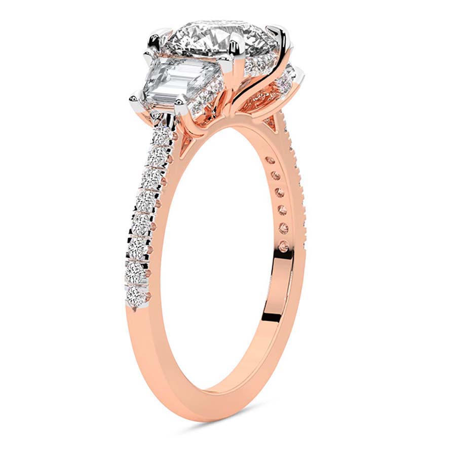 10kt Rose Gold Lavinia Three Stone Trapezoid Lab Diamond Ring standing product image one