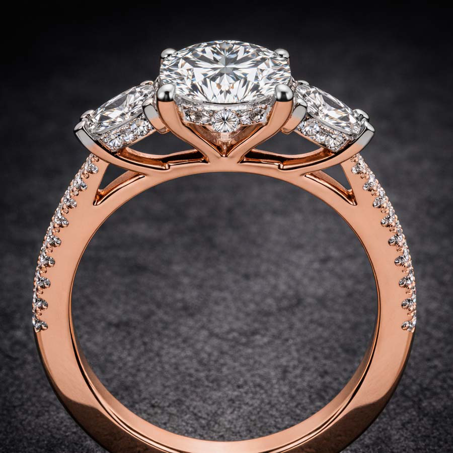 10kt Rose Gold Lavinia Three Stone Trapezoid Lab Diamond Ring color product image two
