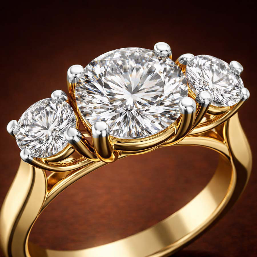 10kt White Gold Evelina Round Three Stone Lab Diamond Ring color product image one