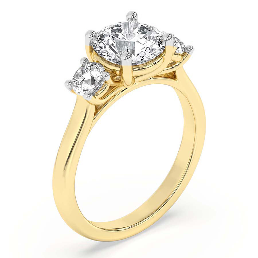 10kt Yellow Gold Evelina Round Three Stone Lab Diamond Ring standing product image one