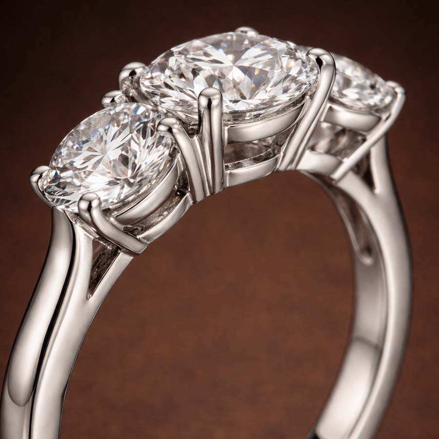10kt Yellow Gold Evelina Round Three Stone Lab Diamond Ring color product image two