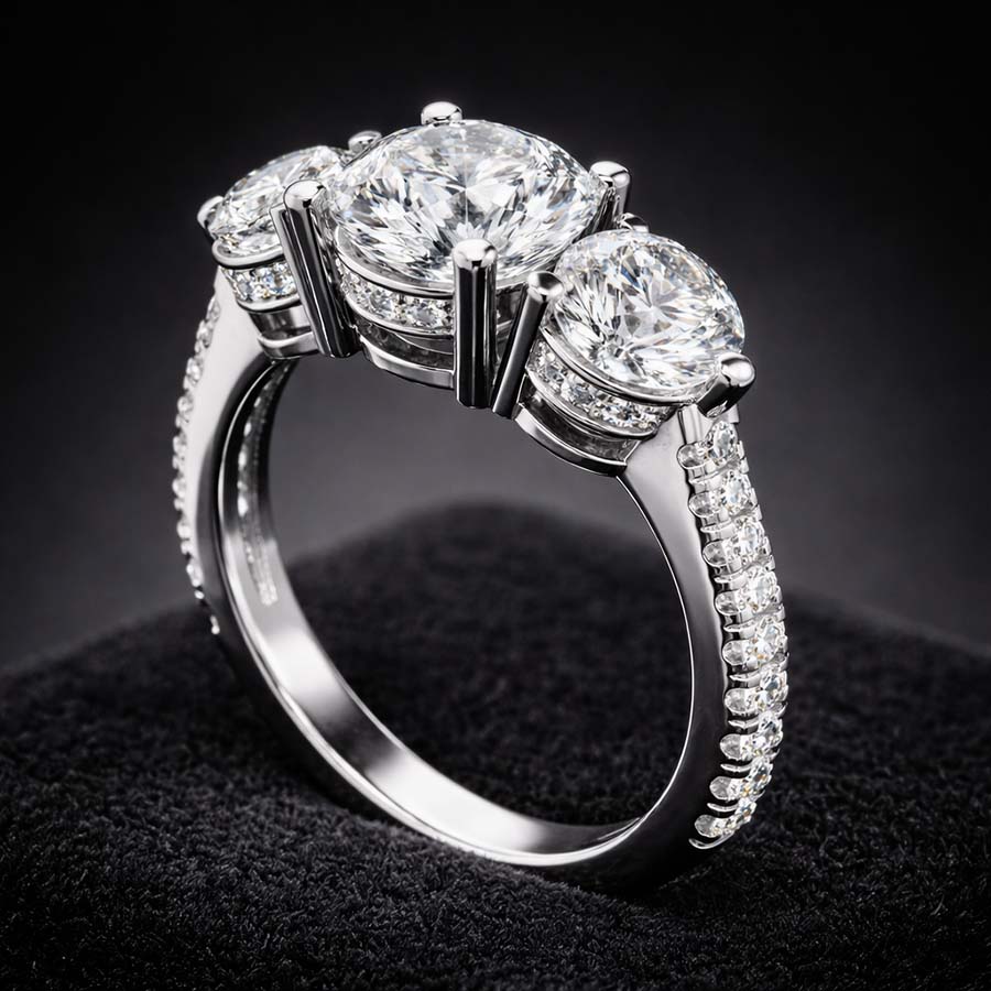 10kt White Gold Artemis Round Three Stone Lab Diamond Ring color product image one
