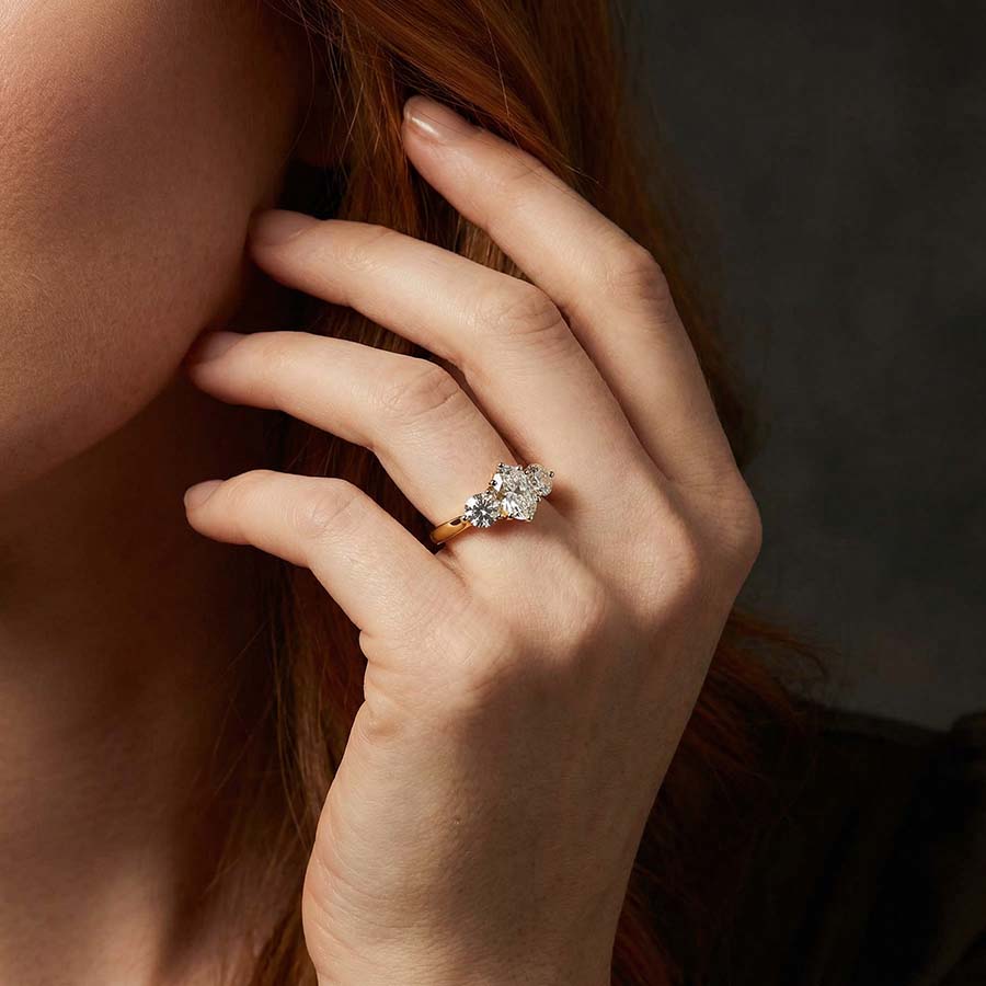 10kt White Gold Estella Round Three Stone Lab Diamond Ring model image