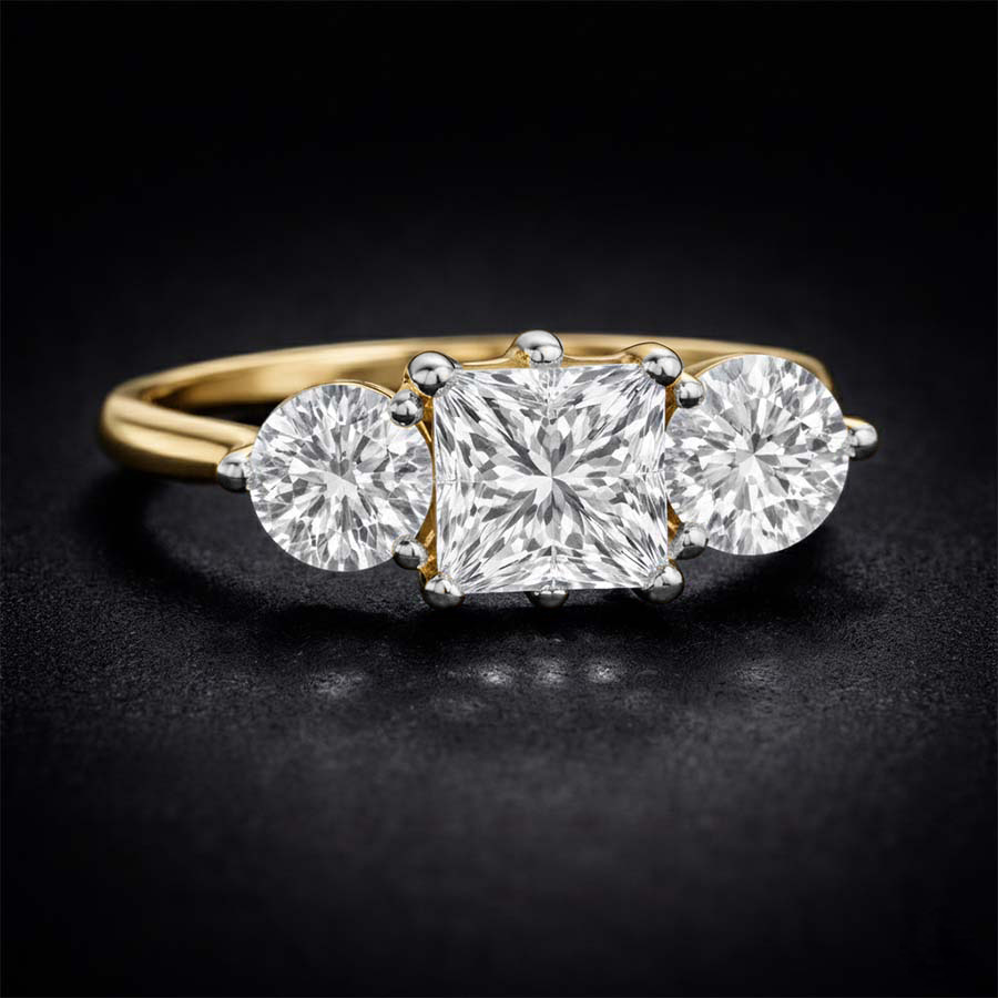 10kt White Gold Estella Round Three Stone Lab Diamond Ring color product image one