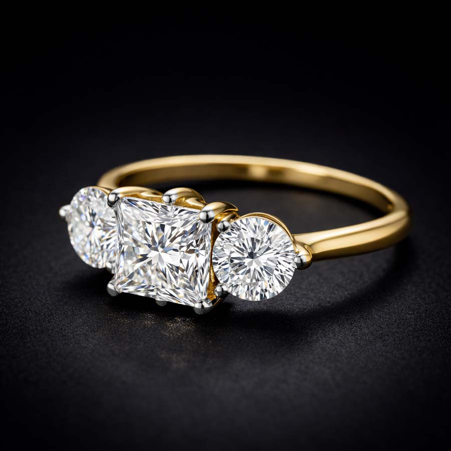 10kt White Gold Estella Round Three Stone Lab Diamond Ring color product image two