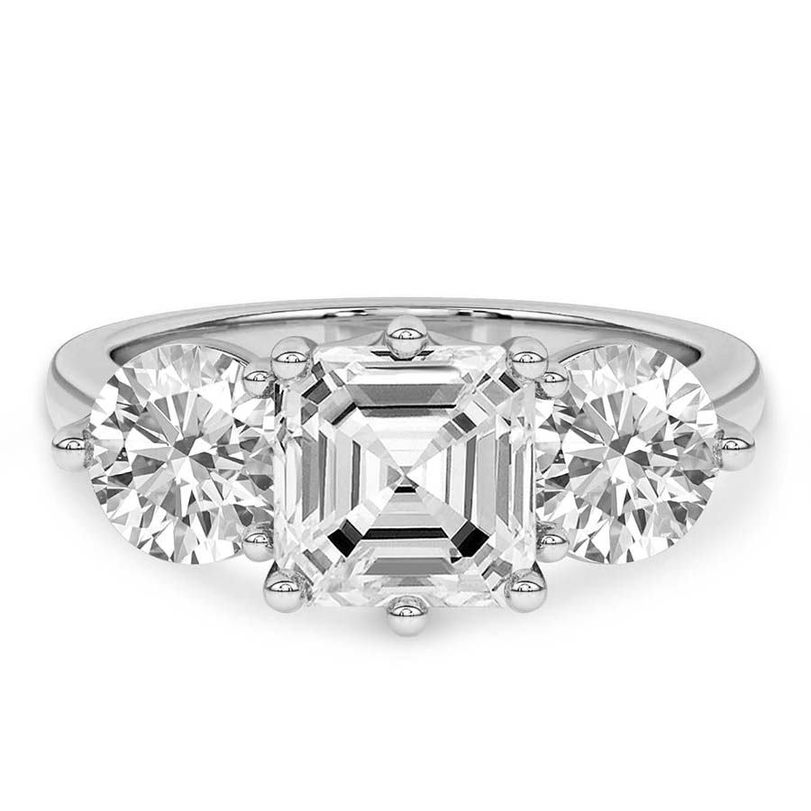 10kt White Gold Estella Round Three Stone Lab Diamond Ring front image