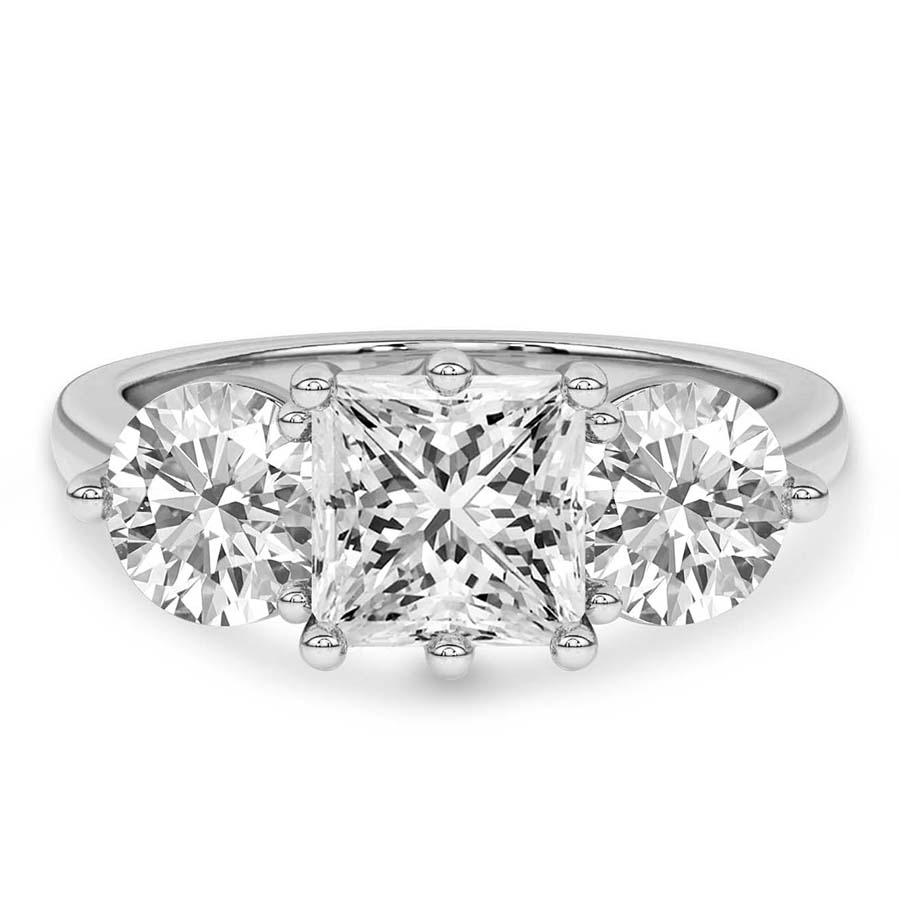 10kt White Gold Estella Round Three Stone Lab Diamond Ring front image