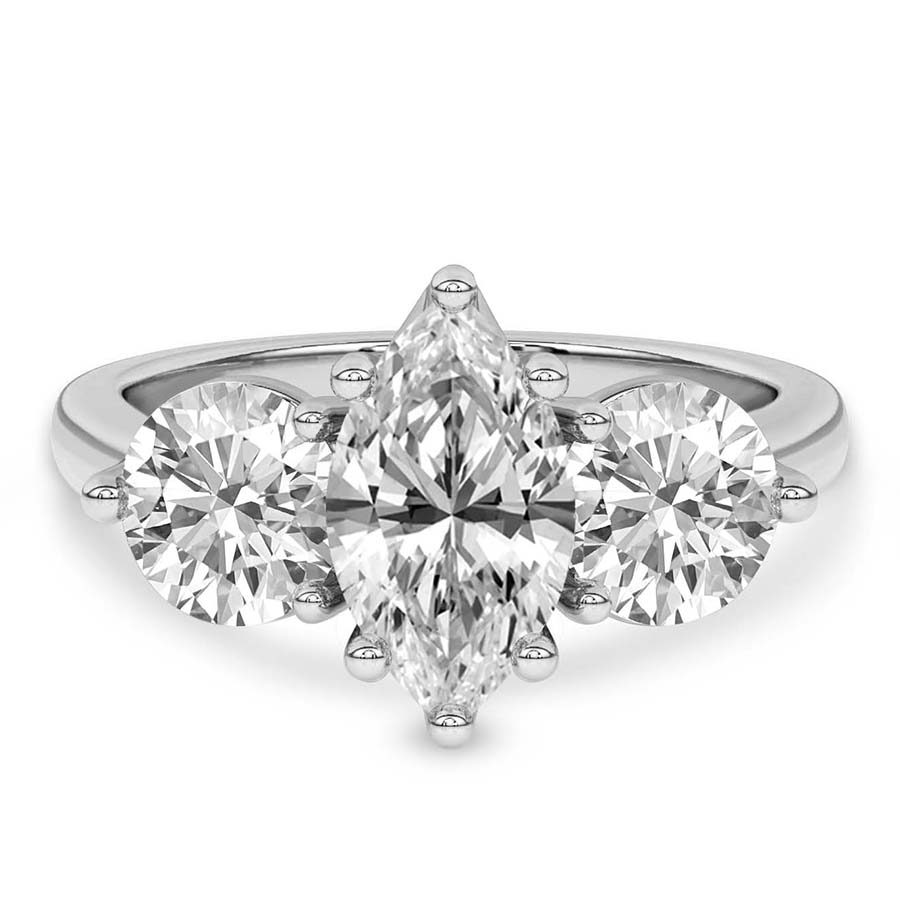 10kt White Gold Estella Round Three Stone Lab Diamond Ring front image