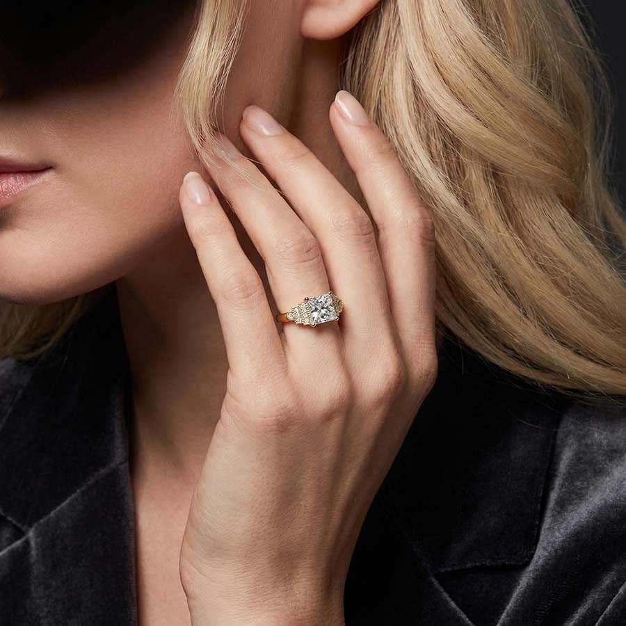 10kt Yellow Gold Joy Tapering Side Stone Lab Diamond Ring model image two