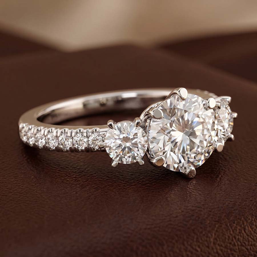 10kt Rose Gold Tiara Three stone Lab Diamond Ring color product image one