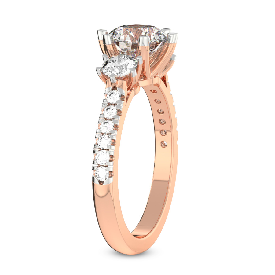 10kt Rose Gold Tiara Three stone Lab Diamond Ring standing product image one