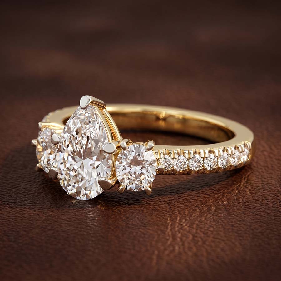 10kt Rose Gold Tiara Three stone Lab Diamond Ring color product image two